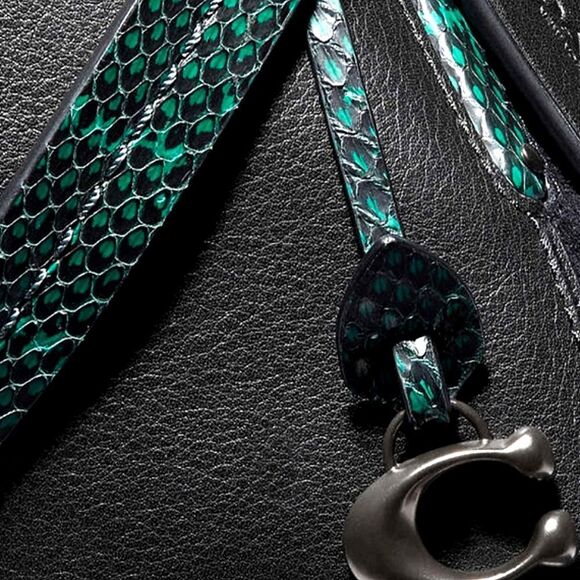 COACH Dalton ♣️Black Color Block Suede/Leather Turquoise& Black Snake Detail - Picture 3 of 17